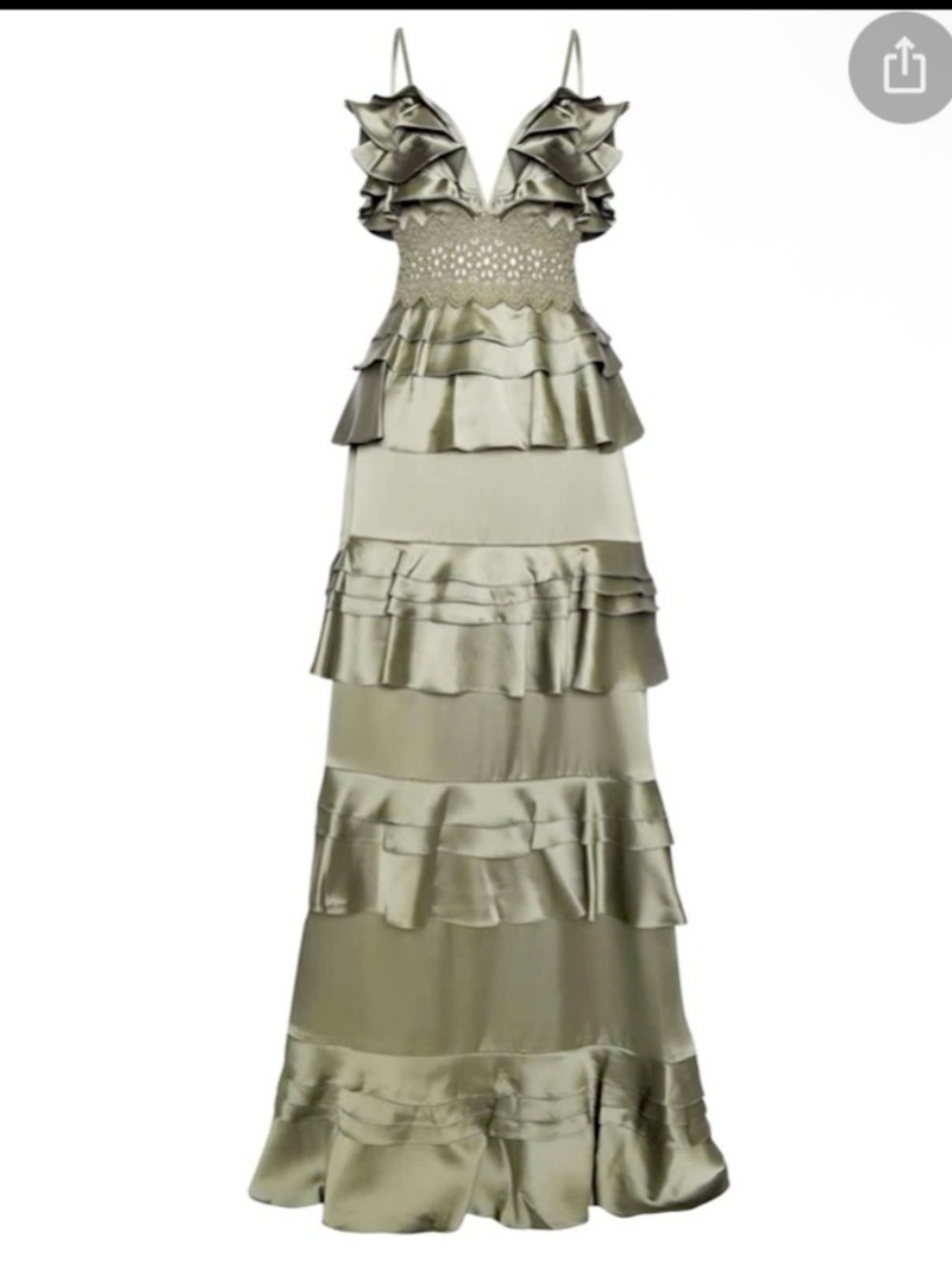 Ruffle Satin Maxi Dress in Olive/ Sage green